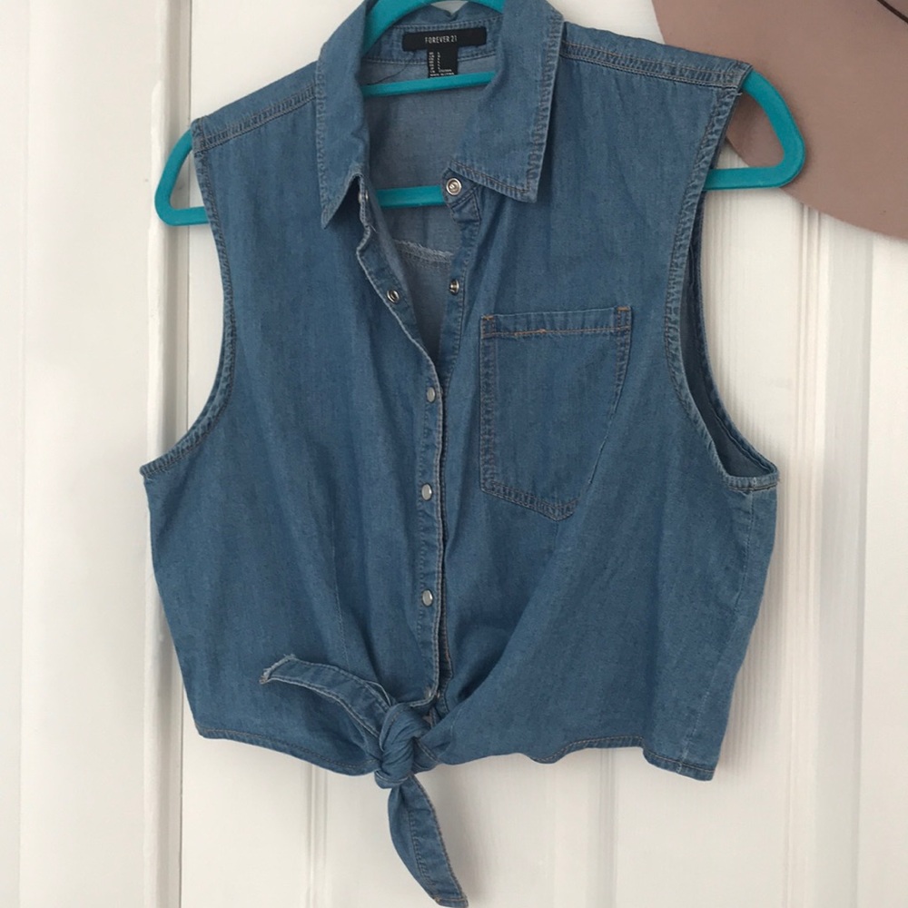 Tie front chambray tank